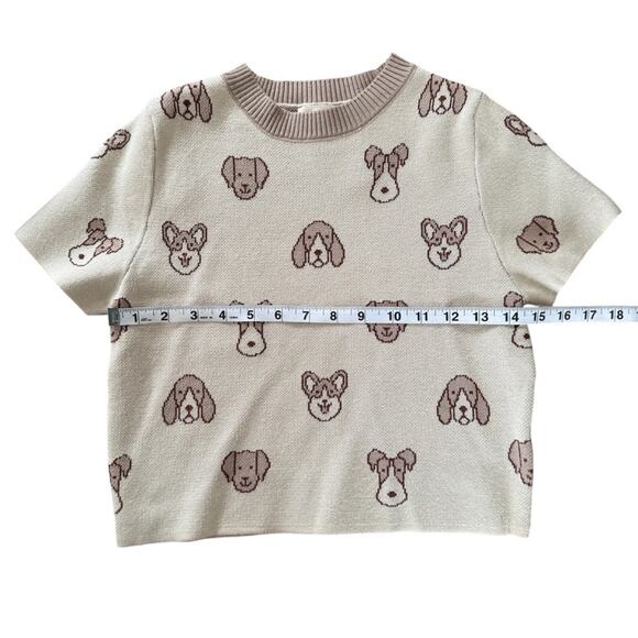 Debut Women’s Knit Short Sleeve Shirt Dogs Corgi Schnauzer Tan Size S - Picture 6 of 8